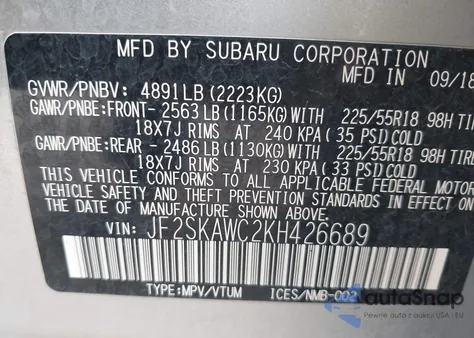 2019 Subaru Forester Touring from USA, damaged, VIN JF2SKAWC2KH426689
